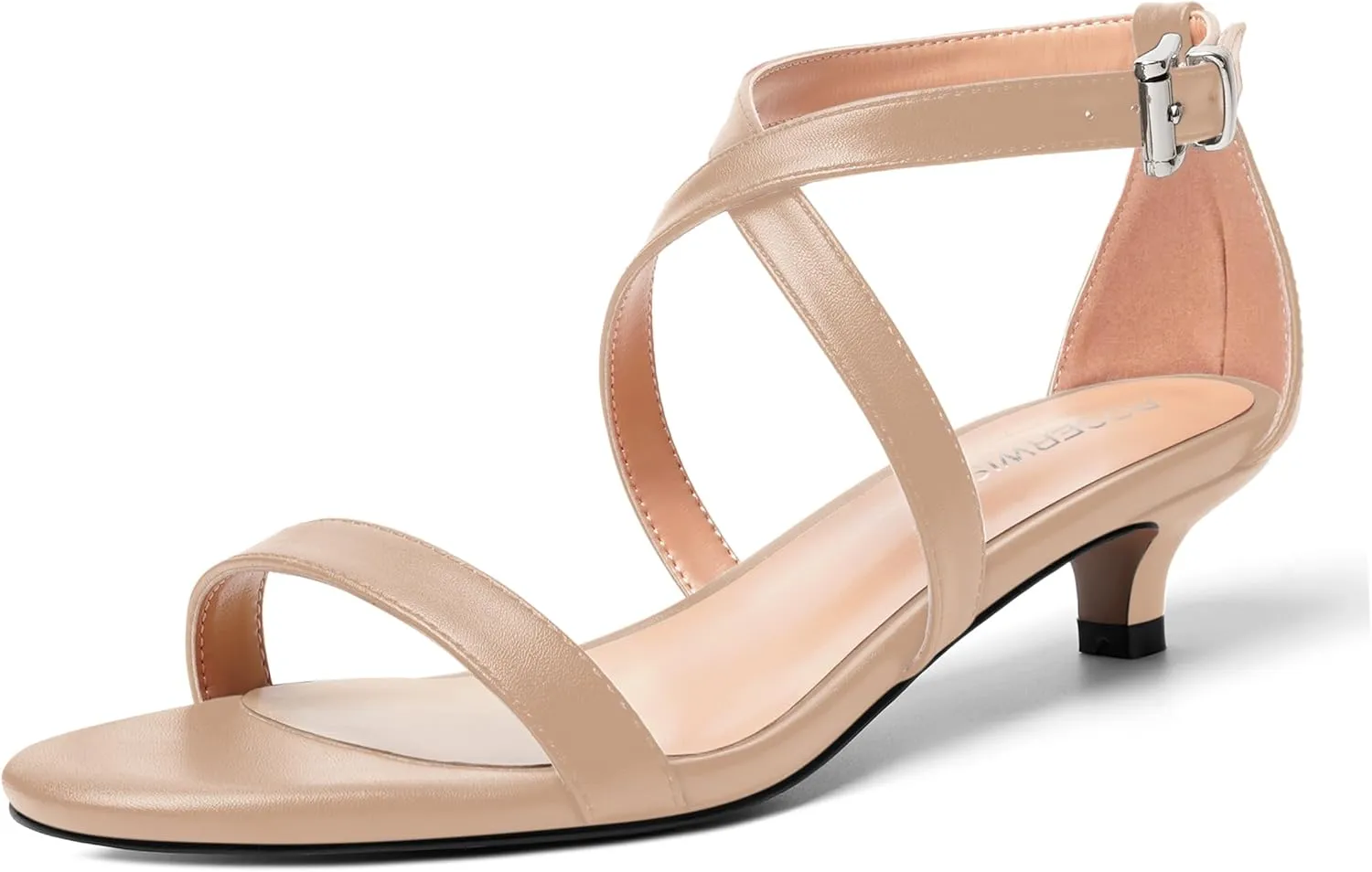 ROSERWISH Womens Matte Stylish Ankle Strap Dress Buckle Round Toe Wedding Kitten Low Heel Heeled Sandals 1.5 Inch