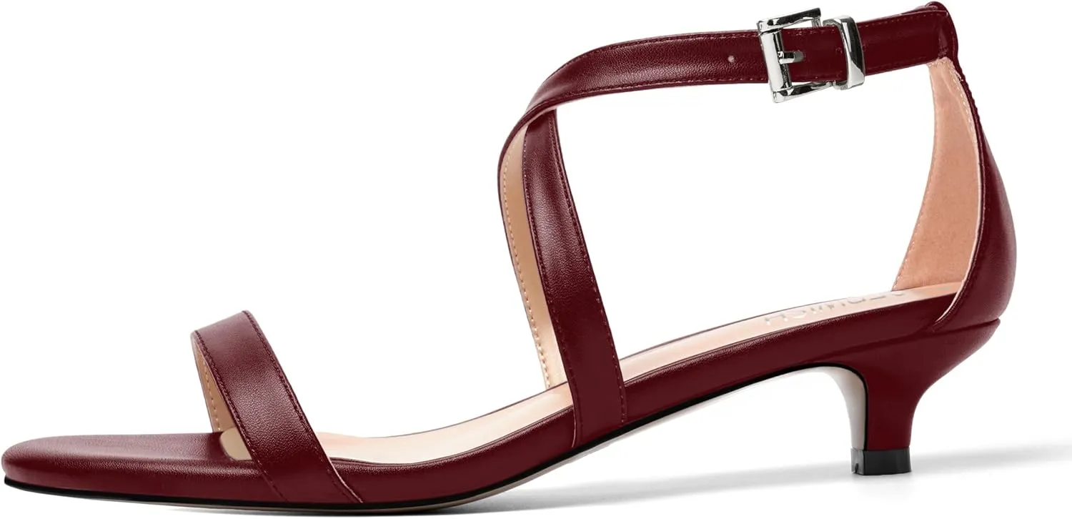 ROSERWISH Womens Matte Stylish Ankle Strap Dress Buckle Round Toe Wedding Kitten Low Heel Heeled Sandals 1.5 Inch
