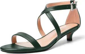ROSERWISH Womens Matte Stylish Ankle Strap Dress Buckle Round Toe Wedding Kitten Low Heel Heeled Sandals 1.5 Inch
