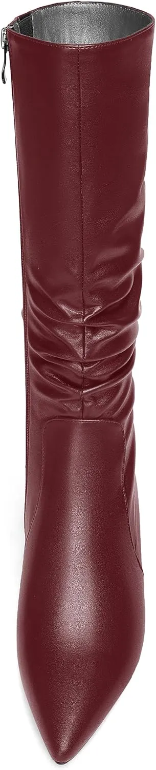 ROSERWISH Womens Party Matte Stylish Casual Zip Pointed Toe Kitten Low Heel Knee High Boots 2 Inch