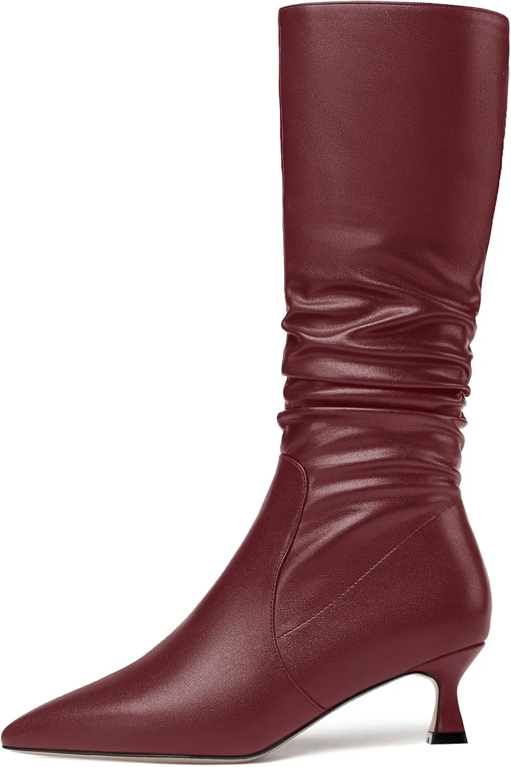 ROSERWISH Womens Party Matte Stylish Casual Zip Pointed Toe Kitten Low Heel Knee High Boots 2 Inch