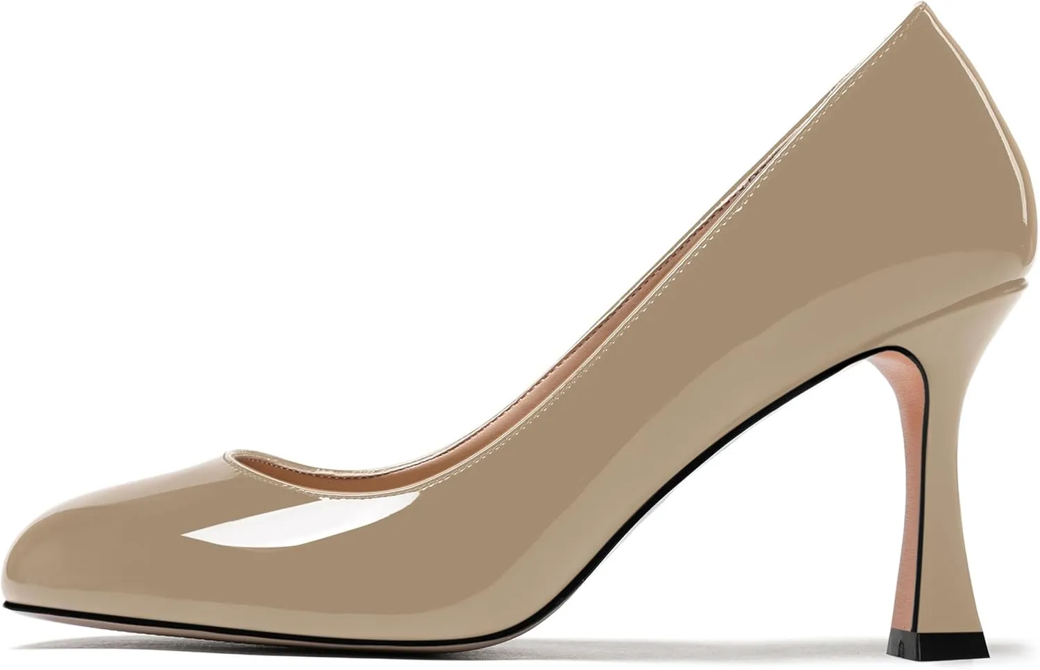 ROSERWISH Womens Party Patent Stylish Slip On Fashion Round Toe Stiletto High Heel Pumps Shoes 3.3 Inch