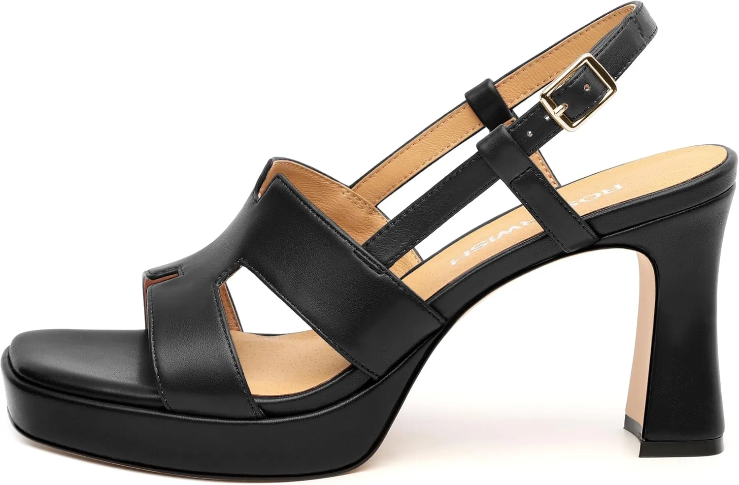 ROSERWISH Womens Platform Heeled Sandals, Open Square Toe Chunky Heels, Strappy Sandals for Women, Leather Insole Dress Shoes for Prom Weeding Bride Party 3.5"