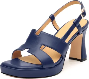 ROSERWISH Womens Platform Heeled Sandals, Open Square Toe Chunky Heels, Strappy Sandals for Women, Leather Insole Dress Shoes for Prom Weeding Bride Party 3.5"