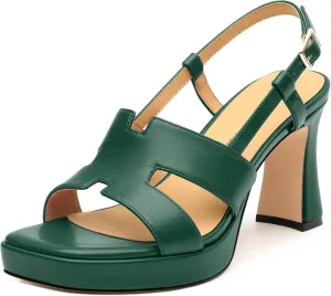 ROSERWISH Womens Platform Heeled Sandals, Open Square Toe Chunky Heels, Strappy Sandals for Women, Leather Insole Dress Shoes for Prom Weeding Bride Party 3.5"
