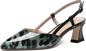 ROSERWISH Womens Slingback Dress Pointed Toe Buckle Stylish Patent Dating Chunky Low Heel Pumps Shoes 2 Inch