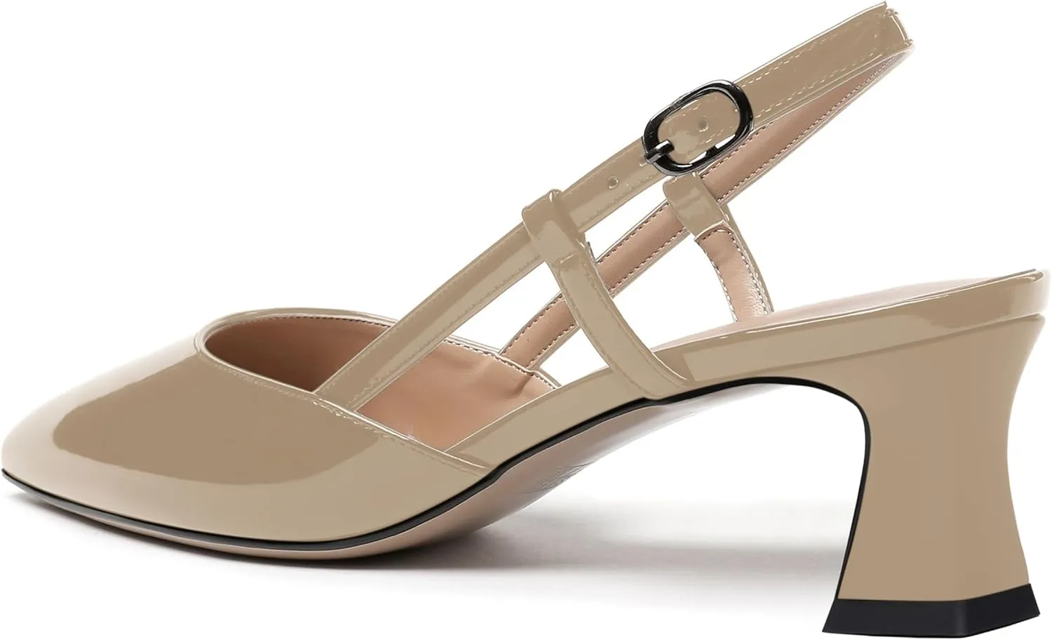 ROSERWISH Womens Slingback Dress Pointed Toe Buckle Stylish Patent Dating Chunky Low Heel Pumps Shoes 2 Inch