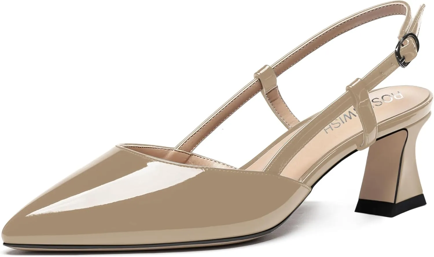 ROSERWISH Womens Slingback Dress Pointed Toe Buckle Stylish Patent Dating Chunky Low Heel Pumps Shoes 2 Inch