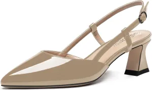 ROSERWISH Womens Slingback Dress Pointed Toe Buckle Stylish Patent Dating Chunky Low Heel Pumps Shoes 2 Inch