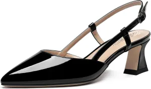 ROSERWISH Womens Slingback Dress Pointed Toe Buckle Stylish Patent Dating Chunky Low Heel Pumps Shoes 2 Inch
