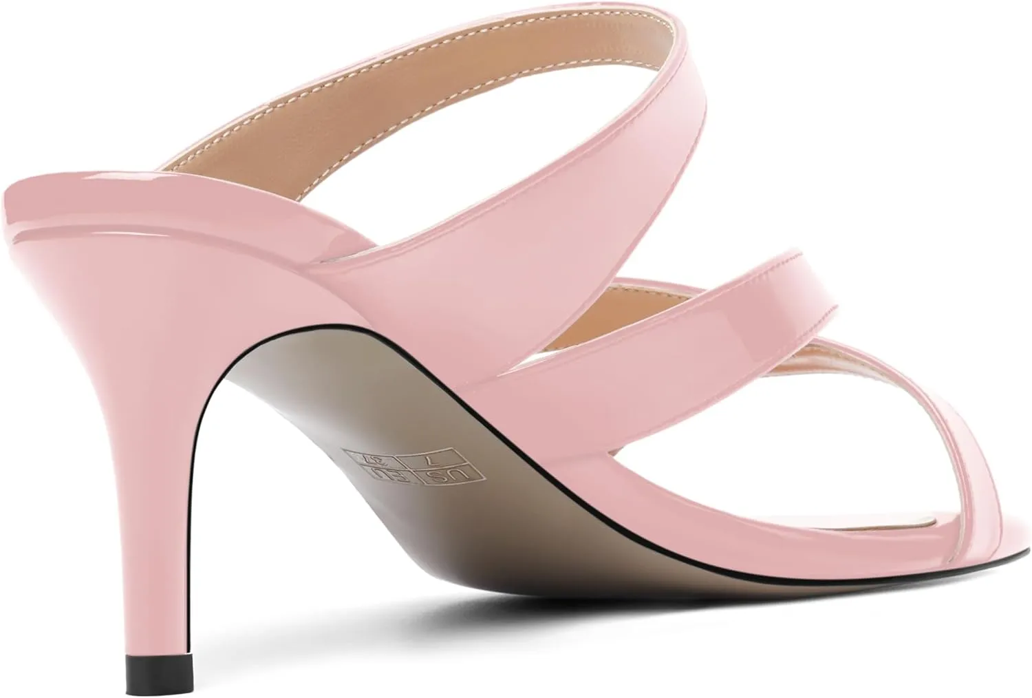 ROSERWISH Womens Strappy Slip On Patent Stylish Party Casual Open Toe Stiletto Mid Heel Heeled Sandals 2.5 Inch