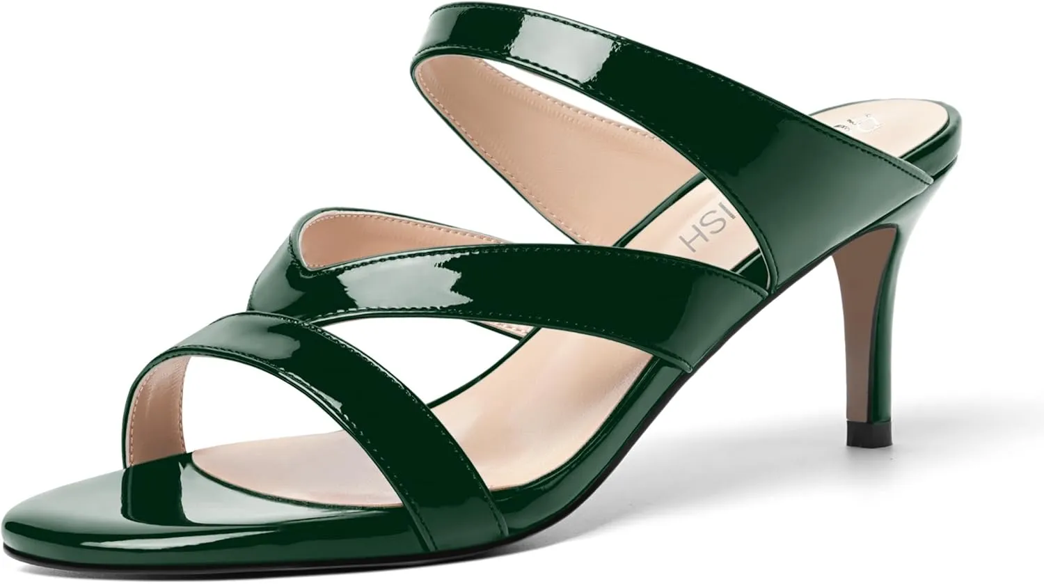 ROSERWISH Womens Strappy Slip On Patent Stylish Party Casual Open Toe Stiletto Mid Heel Heeled Sandals 2.5 Inch