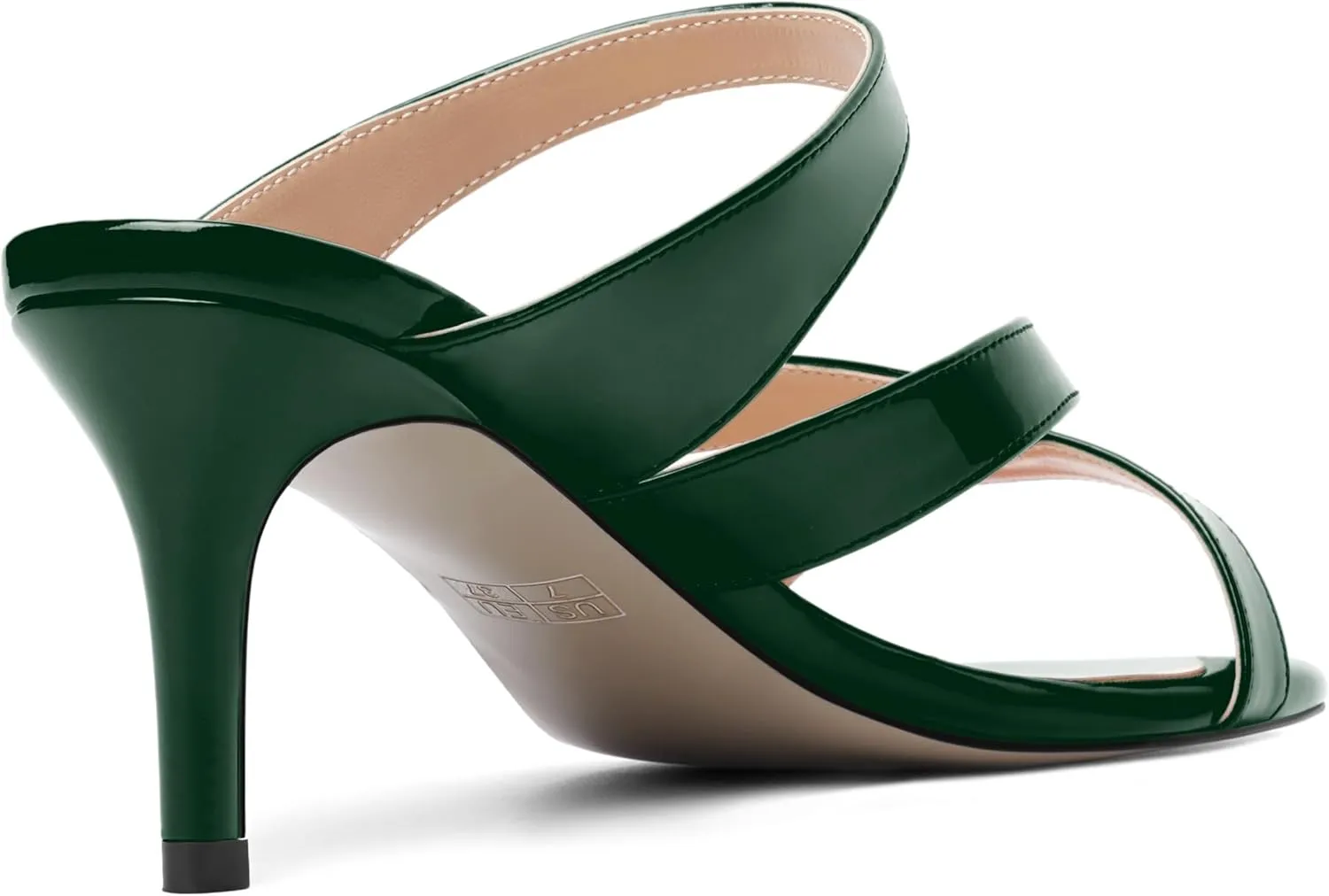 ROSERWISH Womens Strappy Slip On Patent Stylish Party Casual Open Toe Stiletto Mid Heel Heeled Sandals 2.5 Inch