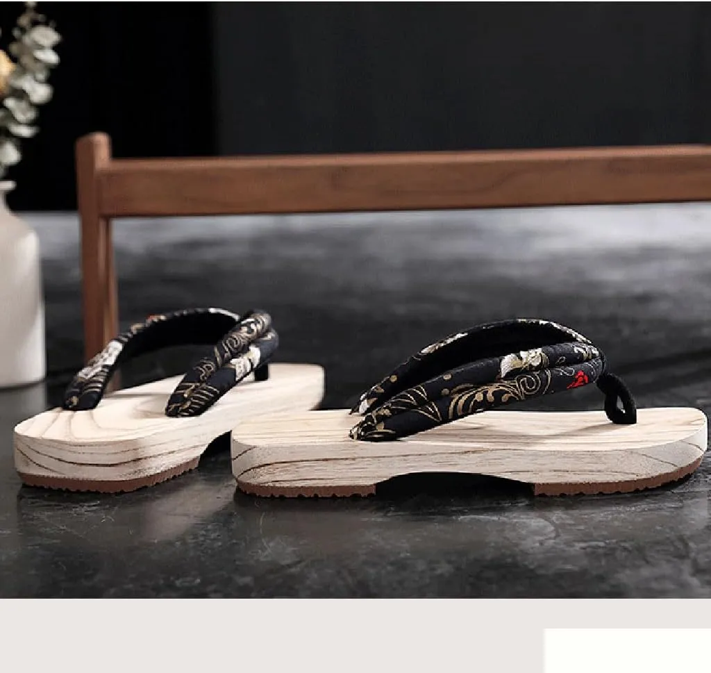 Round headed couple wooden clogs, high-density EVA sole, anti slip, wear-resistant, and anti slip Japanese style sandals for men and women at home, beach flip flops