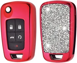 Royalfox(TM) 2 3 4 5 Buttons 3D Bling flip Folding Remote Key Fob case Cover for Chevrolet Chevy Camaro Cruze Equinox Malibu SS Sonic Spark Aveo SAIL 3,Buick Lacrosse Encore GL8 Regal Excelle (red)