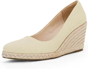 Ruanyu Women's Platform Espadrilles Wedge Sandals Slip On Solid Color Closed Pointed Toe Comfortable Wedge Pumps Shoes