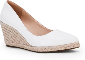 Ruanyu Women's Platform Espadrilles Wedge Sandals Slip On Solid Color Closed Pointed Toe Comfortable Wedge Pumps Shoes