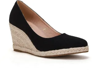 Ruanyu Women's Platform Espadrilles Wedge Sandals Slip On Solid Color Closed Pointed Toe Comfortable Wedge Pumps Shoes