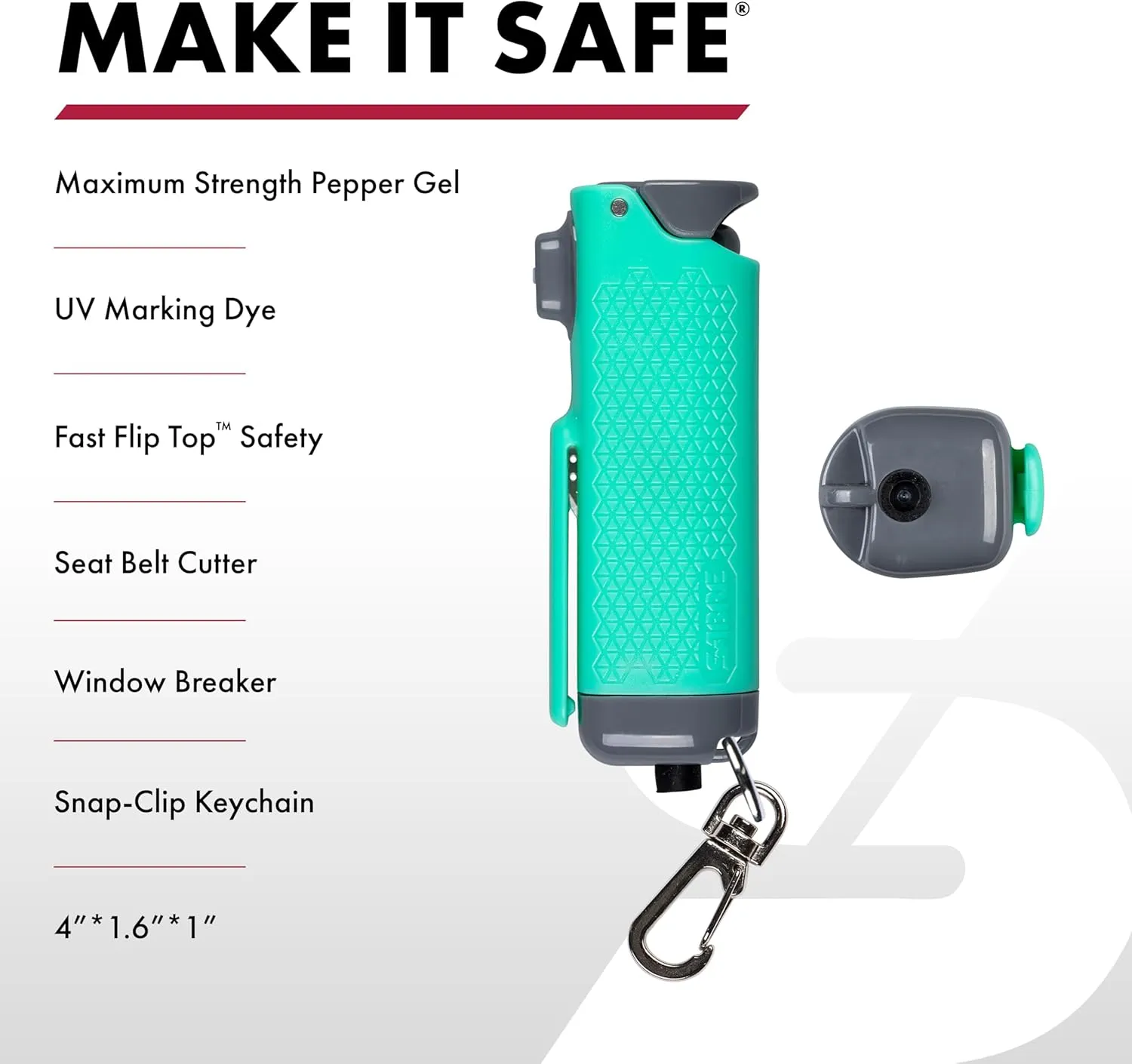 SABRE Safe Escape 3-In-1 Pepper Gel With Seat Belt Cutter & Window Breaker, Maximum Strength Pepper Spray, Snap Clip Keychain for Easy Carry & Fast Access, 0.54 fl oz, Easy to Use Fast Flip Top Safety