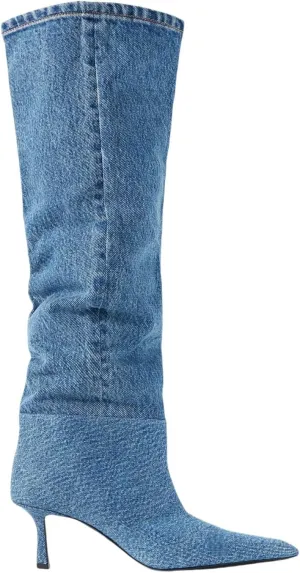 Saint Leia Women's Knee High Boots Pointed Toe Denim 2.76Inch Stiletto Heel Boots