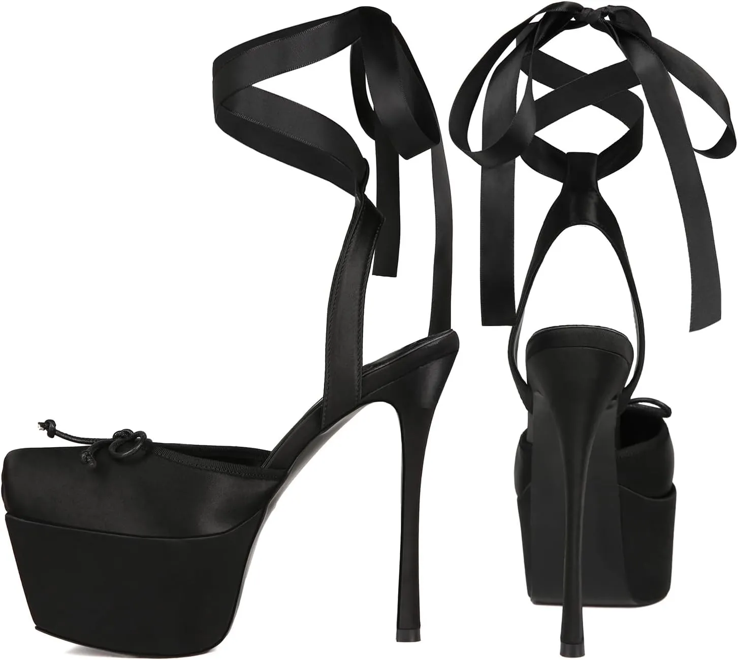 Saint Leia Women's Platform High Heels Square Closed Toe Bow Heels Lace Up Summer Elegant Sandals