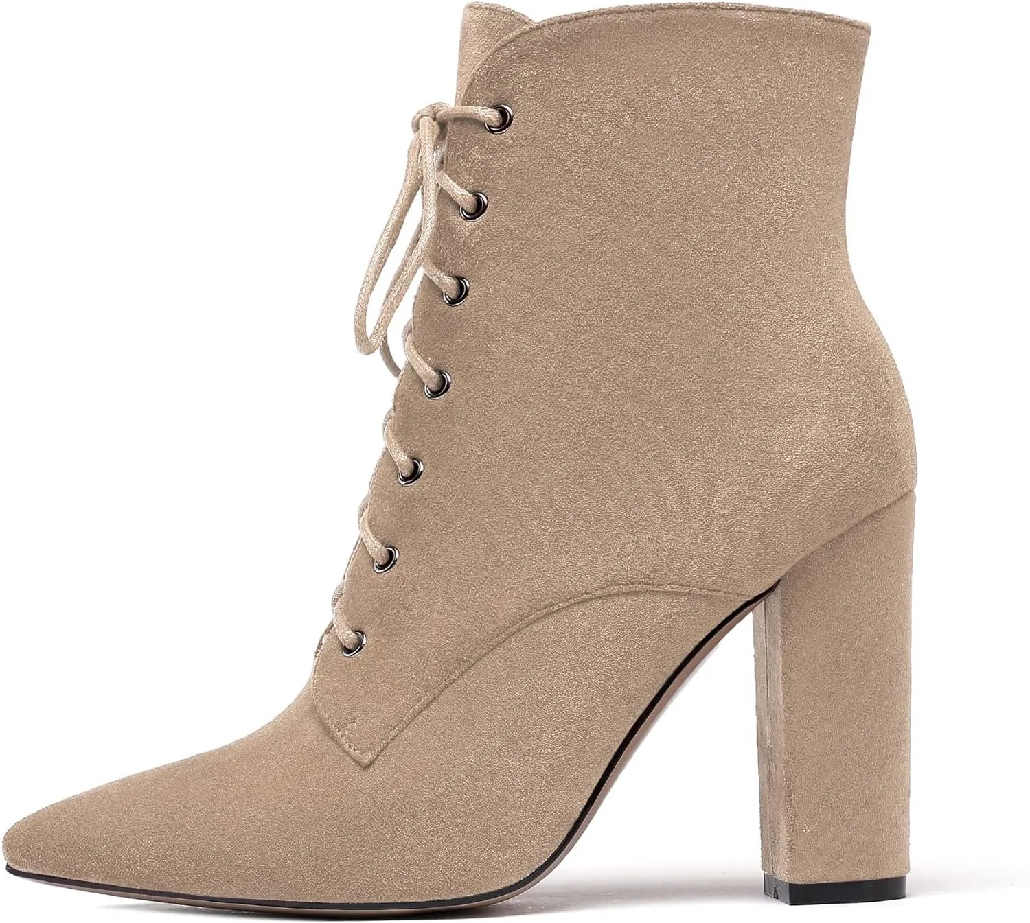 SAMMITOP Women's Chunky Heel Ankle Boots Pointed Toe Lace Up Diamond Embedded Heel Shoes