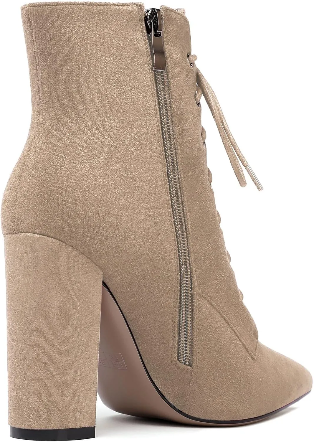 SAMMITOP Women's Chunky Heel Ankle Boots Pointed Toe Lace Up Diamond Embedded Heel Shoes