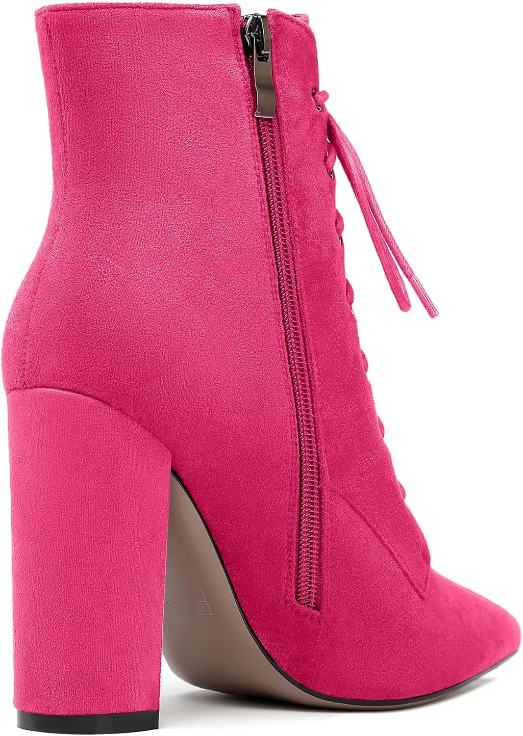 SAMMITOP Women's Chunky Heel Ankle Boots Pointed Toe Lace Up Diamond Embedded Heel Shoes