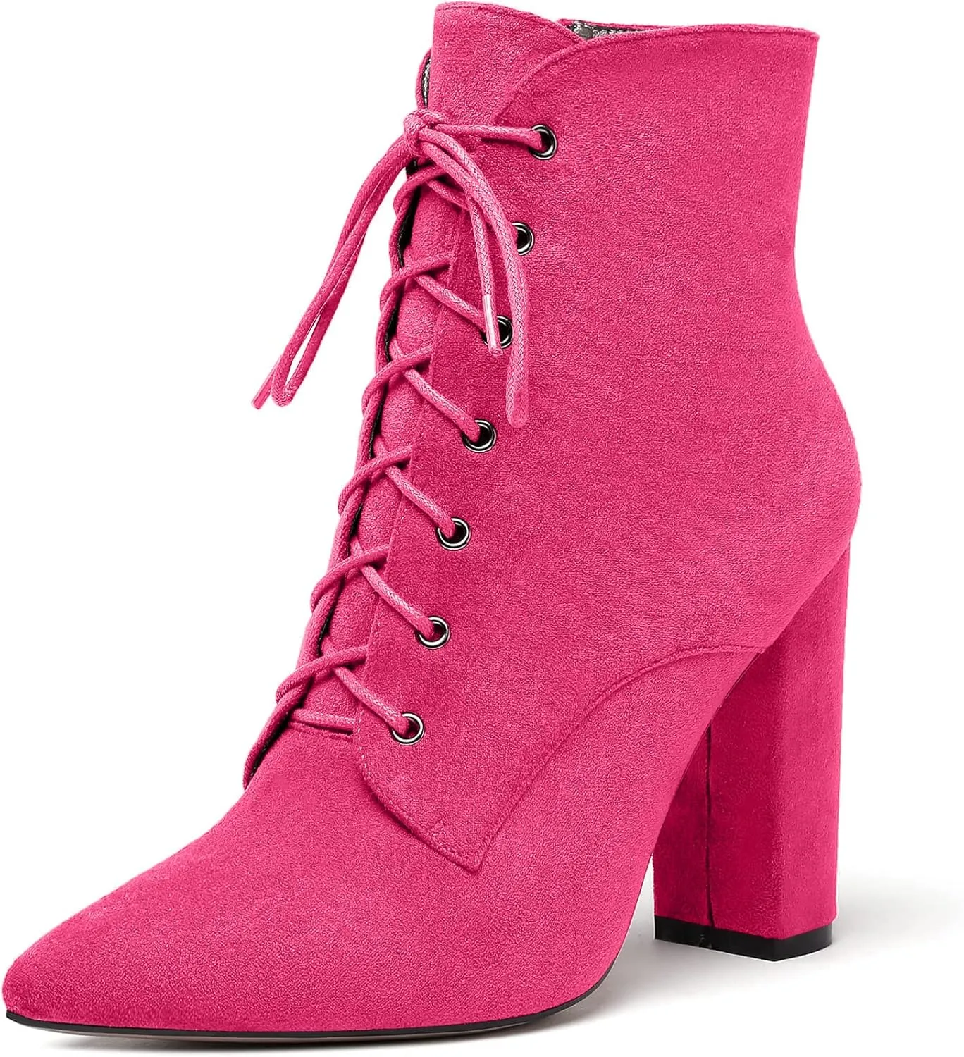 SAMMITOP Women's Chunky Heel Ankle Boots Pointed Toe Lace Up Diamond Embedded Heel Shoes