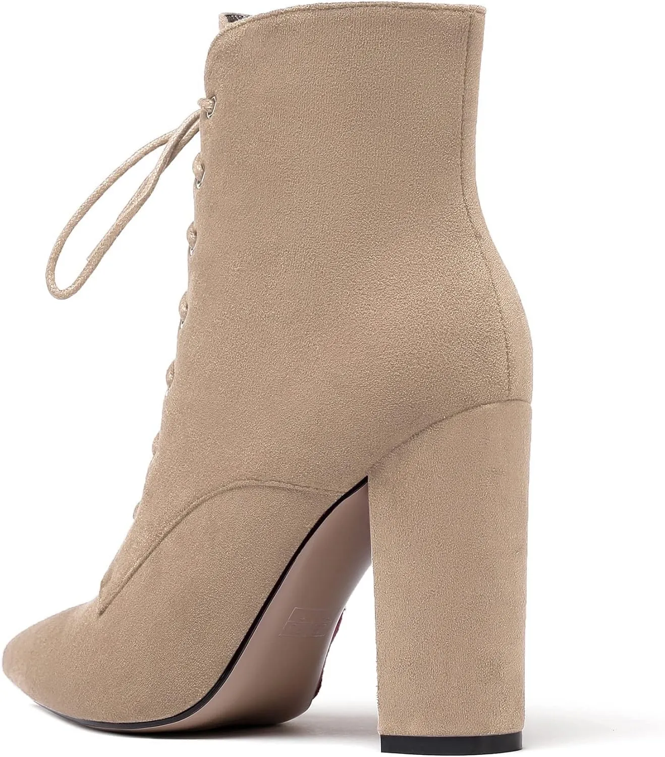 SAMMITOP Women's Chunky Heel Ankle Boots Pointed Toe Lace Up Diamond Embedded Heel Shoes