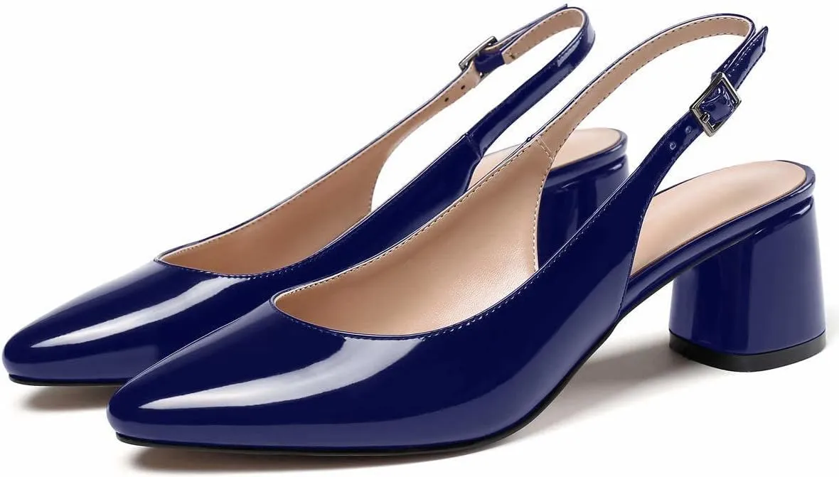 SAMMITOP Women's Mid-heel Slingback Sandals Almond Toe Block Heel Pumps Classic Dress Shoes