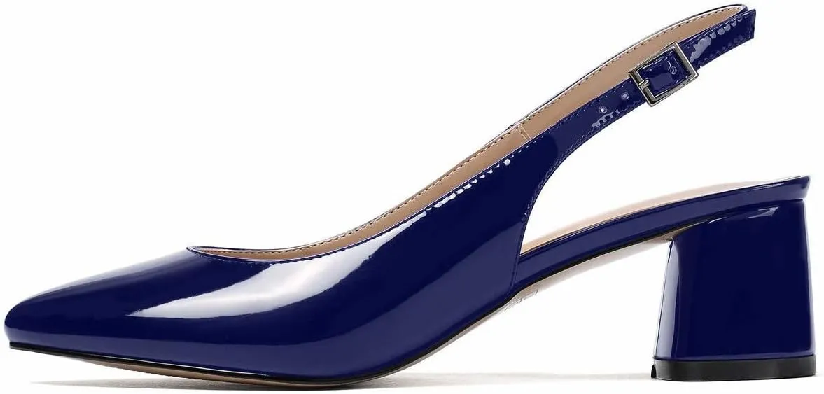 SAMMITOP Women's Mid-heel Slingback Sandals Almond Toe Block Heel Pumps Classic Dress Shoes