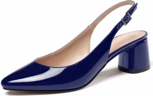 SAMMITOP Women's Mid-heel Slingback Sandals Almond Toe Block Heel Pumps Classic Dress Shoes