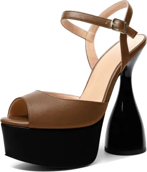 SAMMITOP Women's Platform Chunky High Heel Sandals Strappy Peep Toe Ankle Strap Block Wedding Party Pumps Shoes