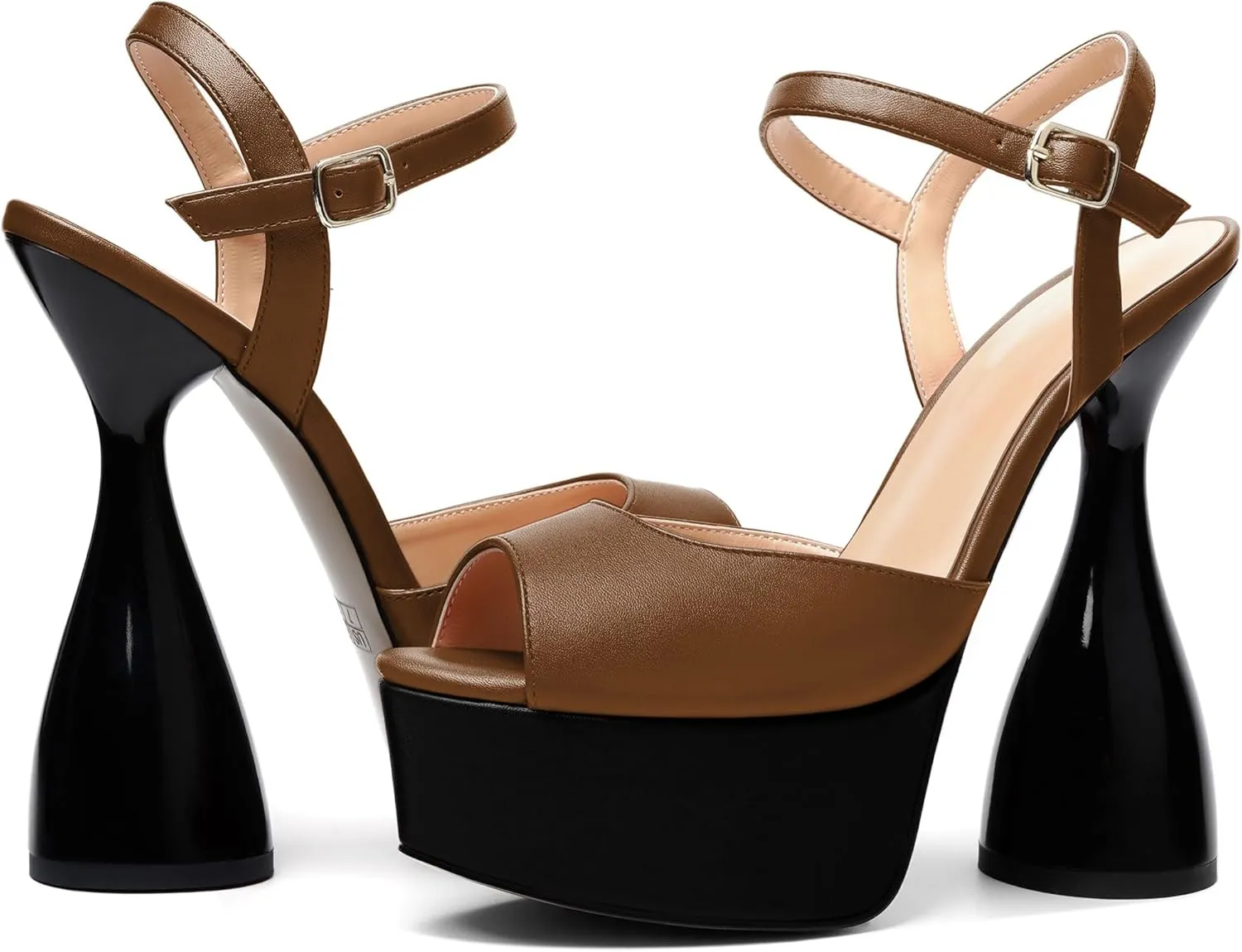 SAMMITOP Women's Platform Chunky High Heel Sandals Strappy Peep Toe Ankle Strap Block Wedding Party Pumps Shoes