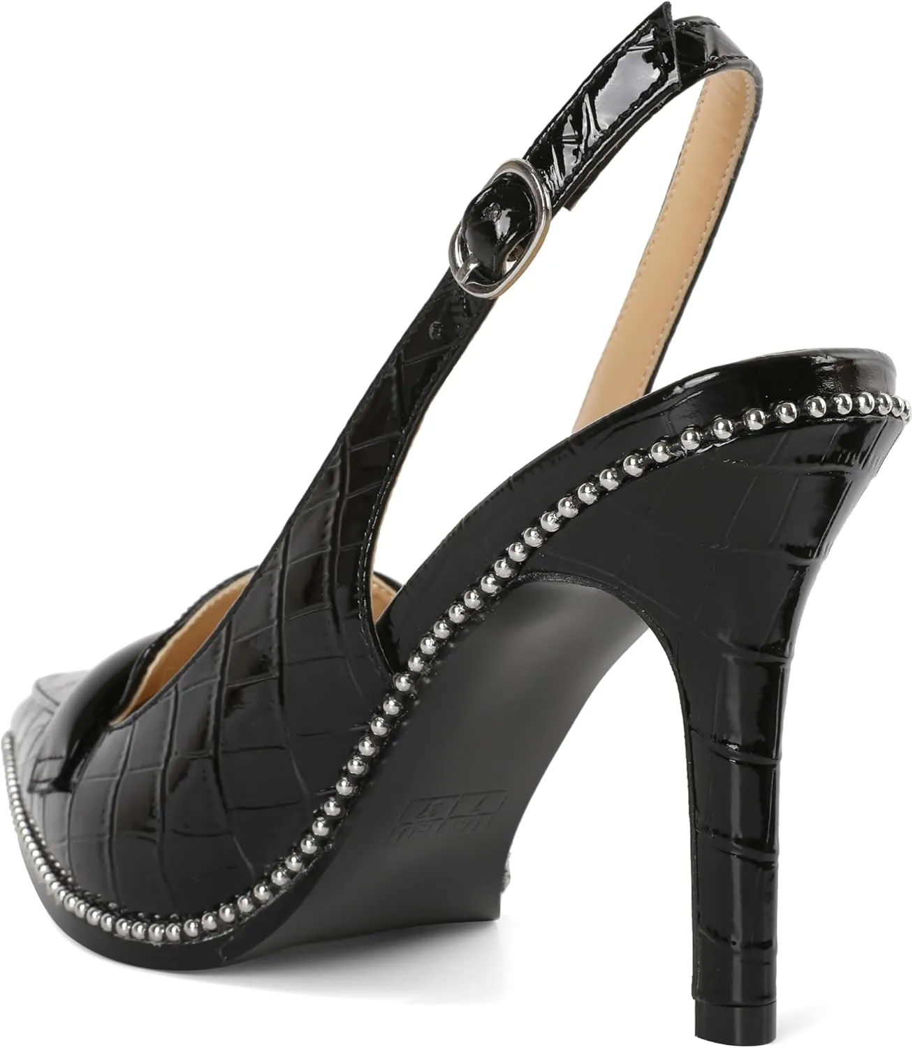 SAMMITOP Womens Slingback High Heel Pumps 3.5" Stiletto Pointed Toe Beaded Pumps Slip On Loafers Heels Elegant Dress Shoes