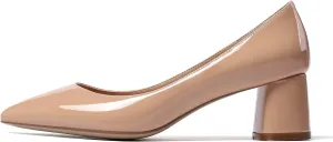 SAMMITOP Women's Women's Chunky Heels Slip-on Pumps Comfortable Leather Mid Heel Pointed Toe Block Office Classic Shoes 5 cm Heel