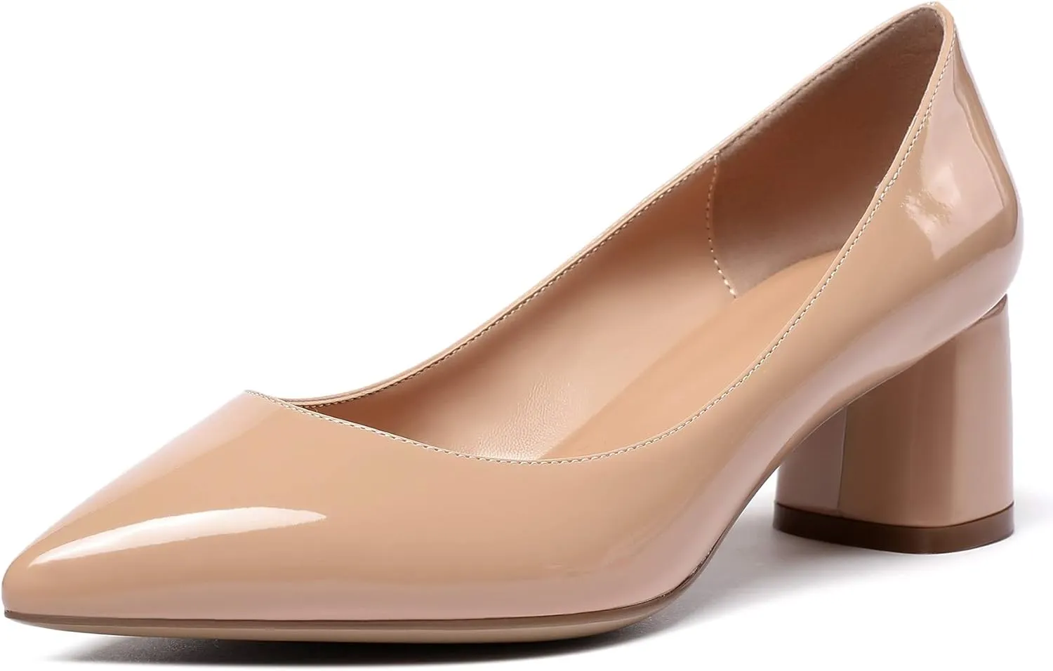SAMMITOP Women's Women's Chunky Heels Slip-on Pumps Comfortable Leather Mid Heel Pointed Toe Block Office Classic Shoes 5 cm Heel