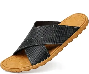 Sandals Men Leather Men Shoes Vintage Flats Casual Beach Flip Flop Slippers(D,42 Code)