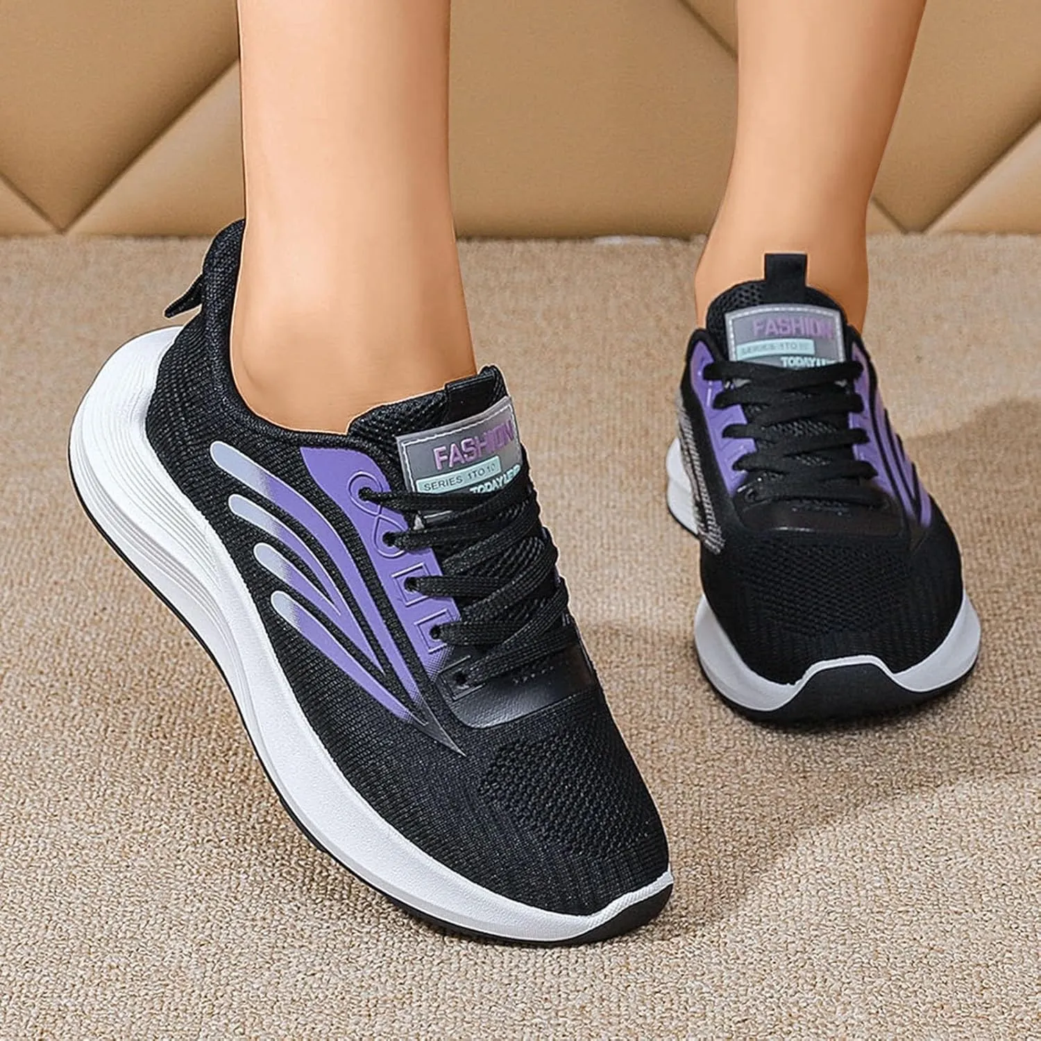 SBGMoSJ Black Sneakers Women Trendy Slip On Shoes Women Wide Toe Womens Slip On Shoes Size 9 1/2 Plantar Fasciitis Women Shoes Comfy Walking Shoes for Women Dressy
