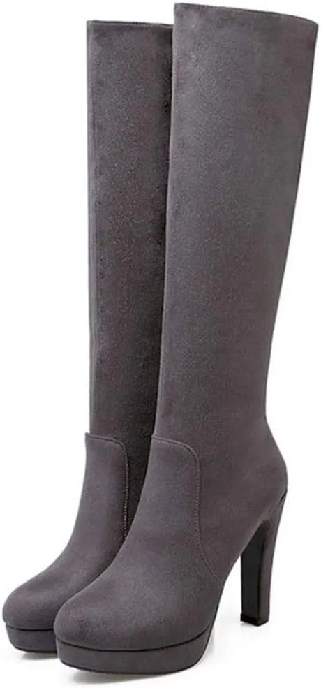 Scaoruki Women Elegant Mid Top Boots Block Heels High Boots Platform