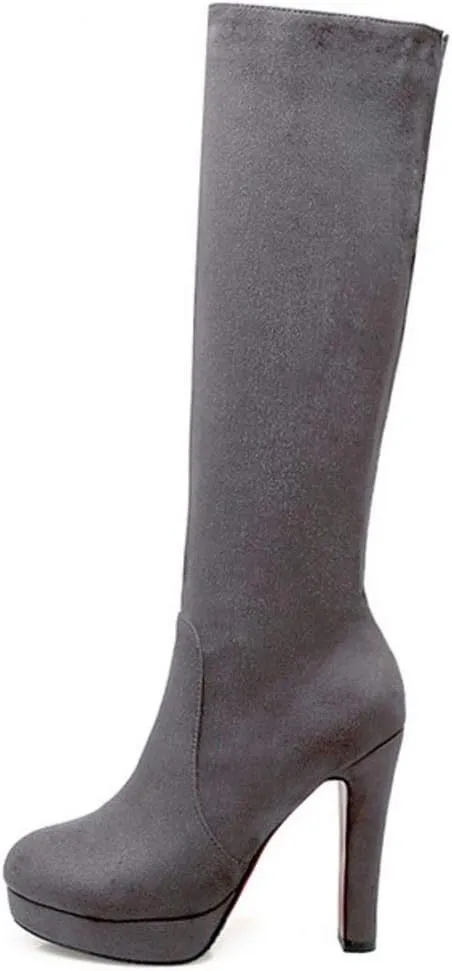 Scaoruki Women Elegant Mid Top Boots Block Heels High Boots Platform