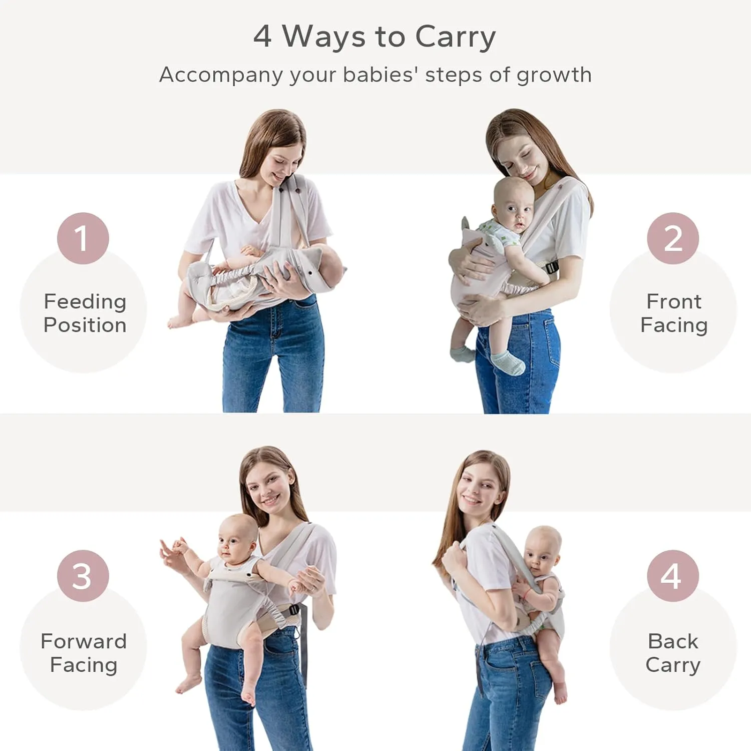 SERAPHY Baby Carrier with Pocket, 4-in-1 Breathable Infant Carrier Newborn to Toddler, Adjustable Multi-Position Baby Sling for Babies 3-36M (15-35lbs)-Grey