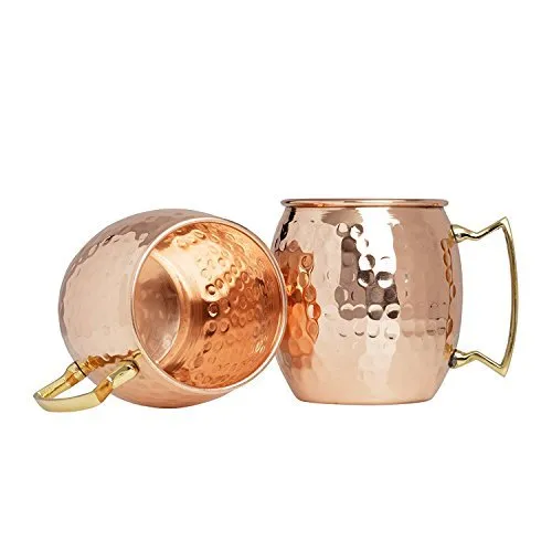 Set of 20 Advanced Mixology Moscow Mule 100% Pure Copper Mugs - 16 Ounce with 2 Artisan Hand Crafted Wooden Coasters - Barrel With Brass Handle