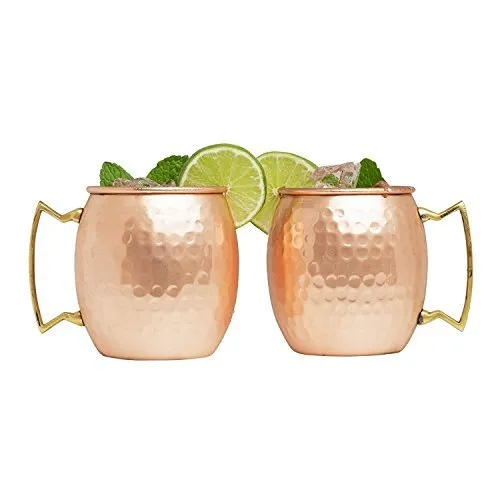 Set of 20 Advanced Mixology Moscow Mule 100% Pure Copper Mugs - 16 Ounce with 2 Artisan Hand Crafted Wooden Coasters - Barrel With Brass Handle