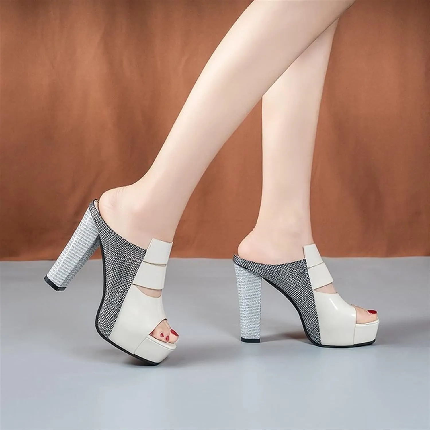Sexy Chunky Open-Toe Slip-on Low-top Fashion Slippers Platform Fashion Sandals Elegant Casual Slippers Women's Locker Room Shoes (Color : Beige, Shoe Size : 4.5)