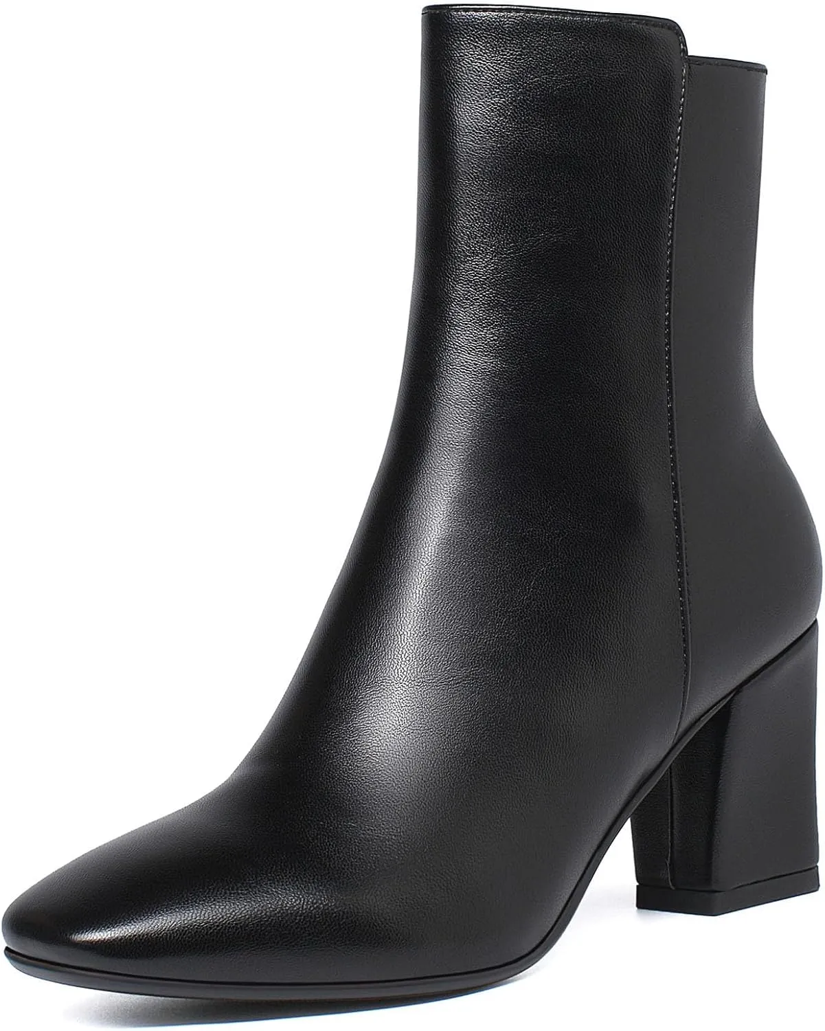 SHEMEE Women's Square Toe Block Heels Booties Chunky High Heeled Side Zipper Ankle Boots Shoes