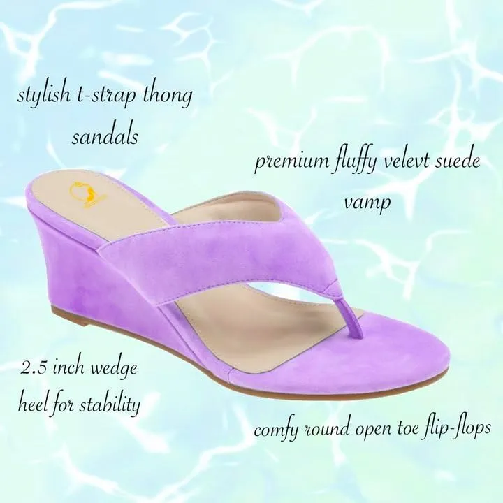 SHODENSE Women Wedge Heel Flip Flop Mules Open Peep Toe Suede Thong Sandals Mid Chunky Heels Flip-Flops Comfy Square Round Toe Slide Slippers Backless Slip On Summer Shoes Daily Party Office 4-11 M US