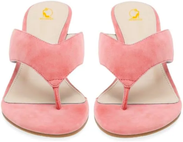 SHODENSE Women Wedge Heel Flip Flop Mules Open Peep Toe Suede Thong Sandals Mid Chunky Heels Flip-Flops Comfy Square Round Toe Slide Slippers Backless Slip On Summer Shoes Daily Party Office 4-11 M US