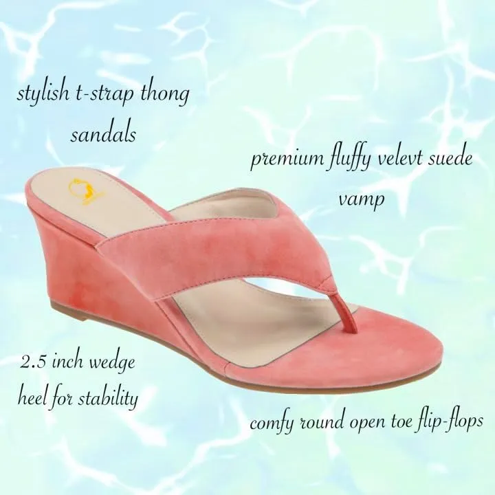 SHODENSE Women Wedge Heel Flip Flop Mules Open Peep Toe Suede Thong Sandals Mid Chunky Heels Flip-Flops Comfy Square Round Toe Slide Slippers Backless Slip On Summer Shoes Daily Party Office 4-11 M US